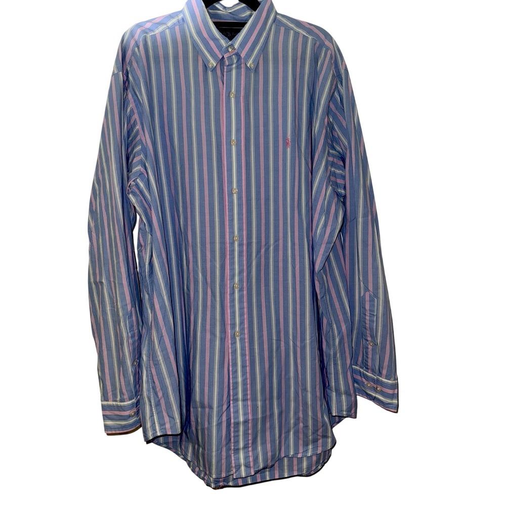 Ralph Lauren Men's Size 16.5 34/35‎ Blue Striped Classic Oxford Shirt